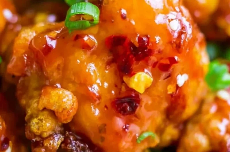 Delicious Asian Sweet Chili Chicken served with rice and vegetables