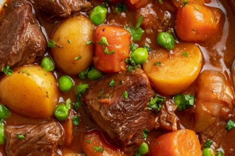 Delicious bowl of slow cooker beef stew with tender meat and vegetables
