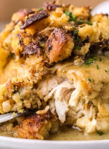 Cozy Crockpot Chicken with stuffing in a slow cooker.