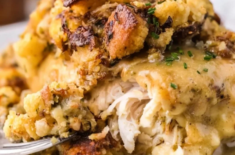 Cozy Crockpot Chicken with stuffing in a slow cooker.