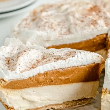 Cozy no-bake pumpkin pie dessert on a rustic table