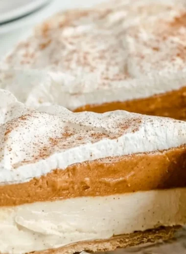 Cozy no-bake pumpkin pie dessert on a rustic table