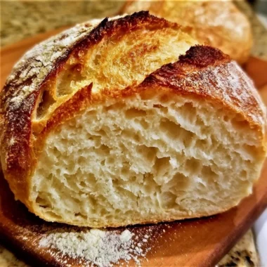 Loaf of cozy no knead gluten free bread fresh out of the oven