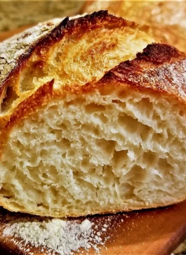 Loaf of cozy no knead gluten free bread fresh out of the oven