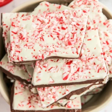 Delicious homemade peppermint bark ready for the holiday season