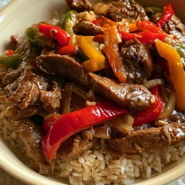 Cozy slow cooker pepper steak dish served with vegetables