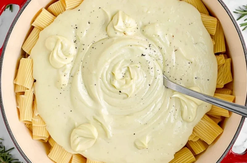 Creamy cauliflower alfredo sauce in a bowl, garnished with parsley.