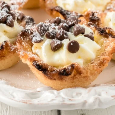Creamy mini cannoli cups filled with sweet ricotta and chocolate chips