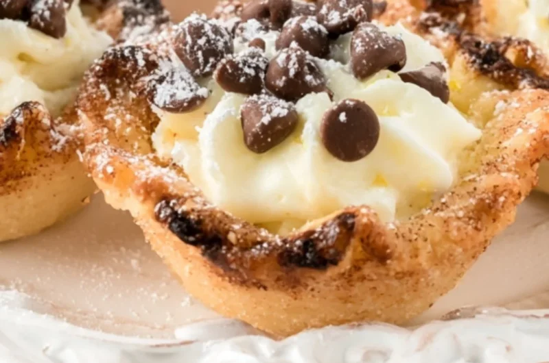 Creamy mini cannoli cups filled with sweet ricotta and chocolate chips