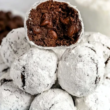 Delicious double chocolate snowball cookies dusted with powdered sugar