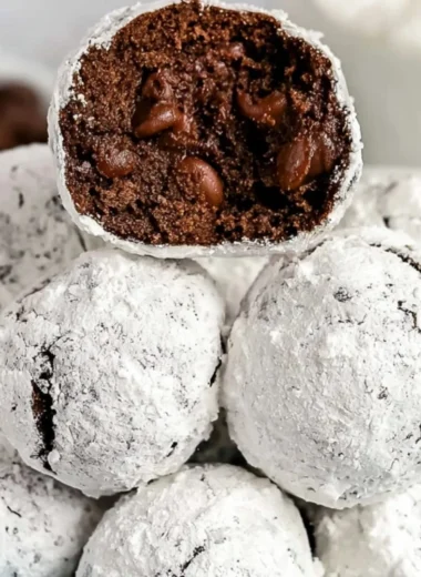 Delicious double chocolate snowball cookies dusted with powdered sugar
