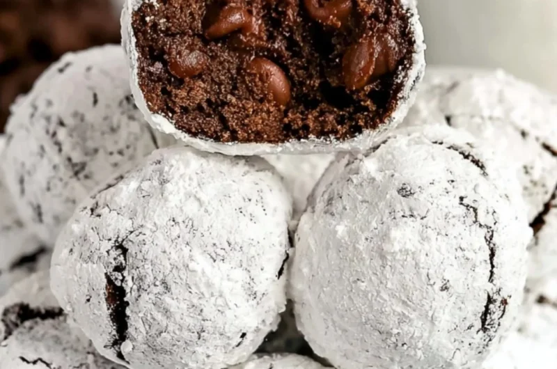 Delicious double chocolate snowball cookies dusted with powdered sugar