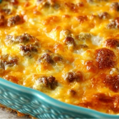 Delicious and easy breakfast casserole served on a plate with fresh ingredients
