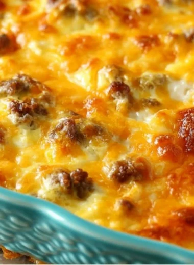 Delicious and easy breakfast casserole served on a plate with fresh ingredients
