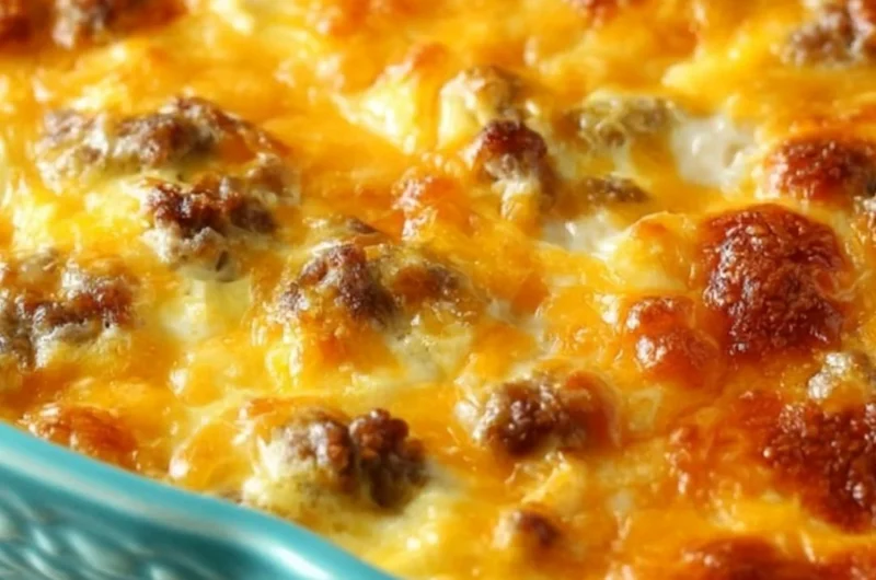 Delicious and easy breakfast casserole served on a plate with fresh ingredients