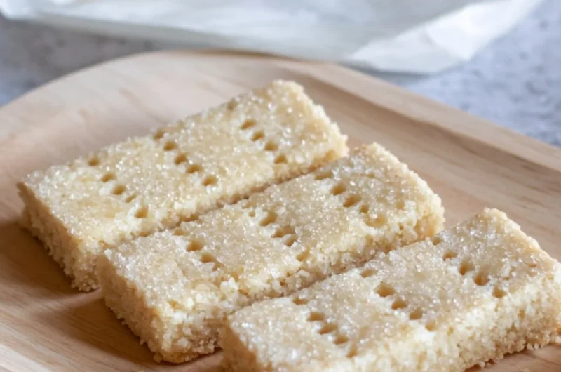 Delicious homemade Scottish Shortbread cookies on a wooden table