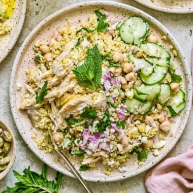 High protein Jennifer Aniston salad in a meal prep container.