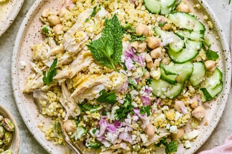 High protein Jennifer Aniston salad in a meal prep container.