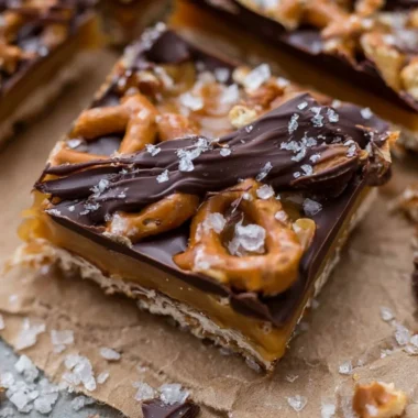 Delicious salted caramel pretzel bark with sweet and salty flavors