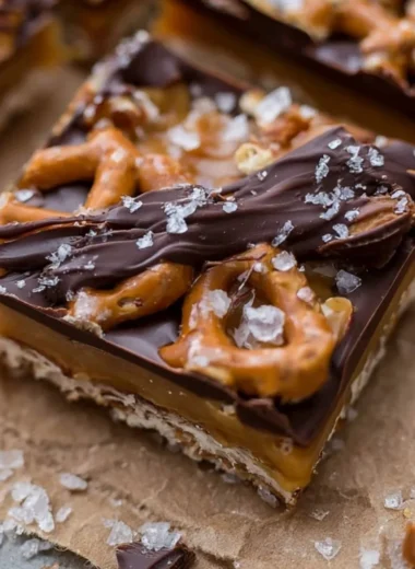 Delicious salted caramel pretzel bark with sweet and salty flavors
