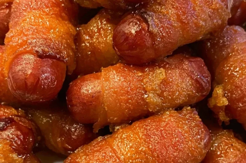 Plate of Bacon Wrapped Little Smokies served as a tasty appetizer