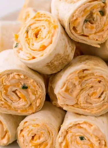Buffalo Chicken Pinwheels served as a delicious party appetizer