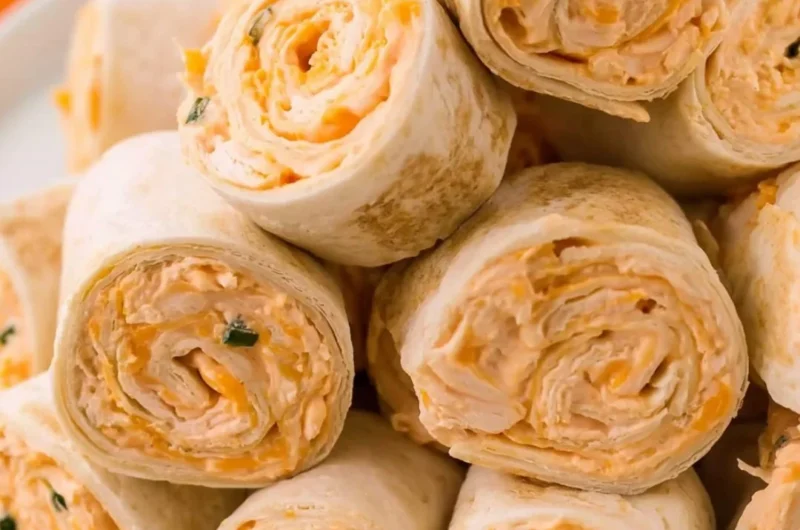 Buffalo Chicken Pinwheels served as a delicious party appetizer