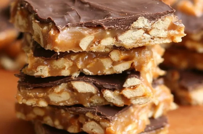 Delicious Chocolate Caramel Pretzel Bars with drizzled chocolate and caramel