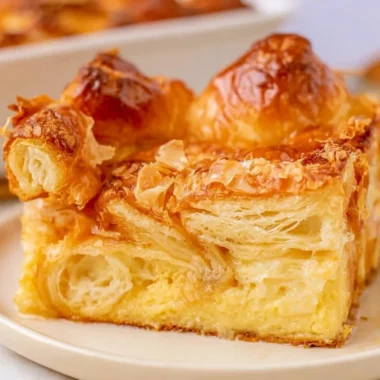 Delicious Croissant French Toast Bake served on a plate for breakfast
