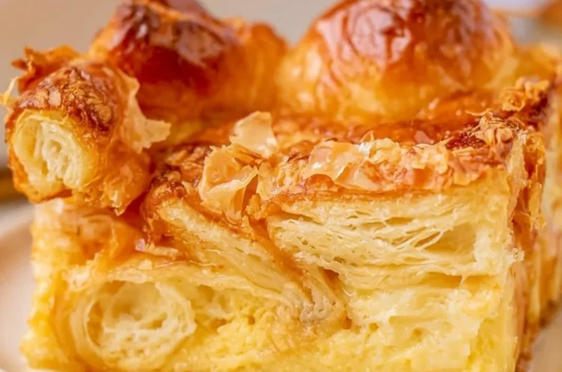 Delicious Croissant French Toast Bake served on a plate for breakfast