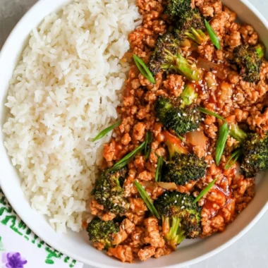 Delicious Firecracker Ground Chicken dish served with veggies