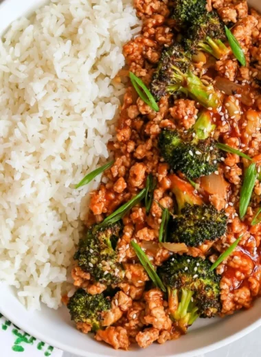 Delicious Firecracker Ground Chicken dish served with veggies