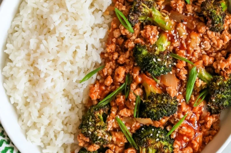 Delicious Firecracker Ground Chicken dish served with veggies