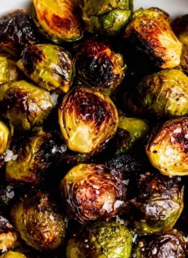 Delicious roasted Brussels sprouts garnished and ready to serve