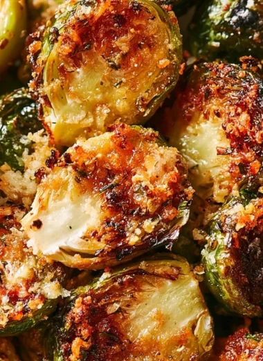 Delicious roasted Brussels sprouts with Parmesan cheese on a plate
