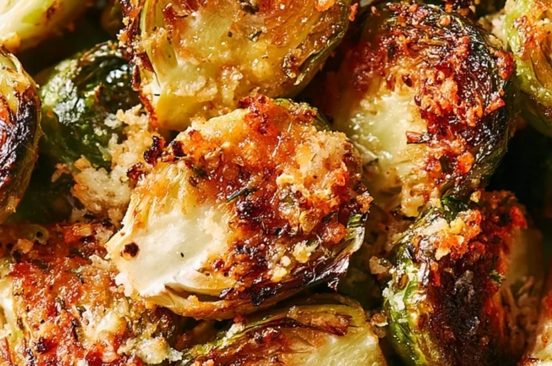 Delicious roasted Brussels sprouts with Parmesan cheese on a plate