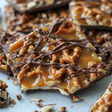 Delicious salted caramel pretzel bark with a crunchy texture and sweet flavor