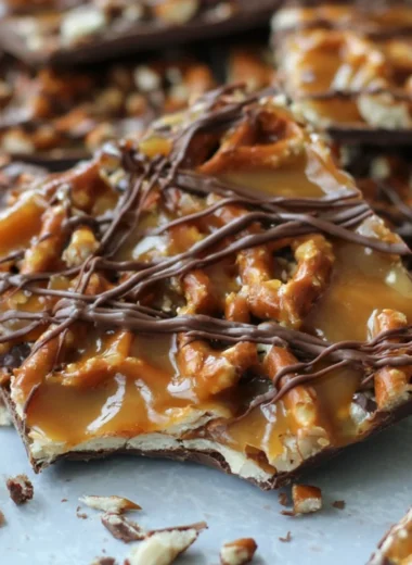 Delicious salted caramel pretzel bark with a crunchy texture and sweet flavor