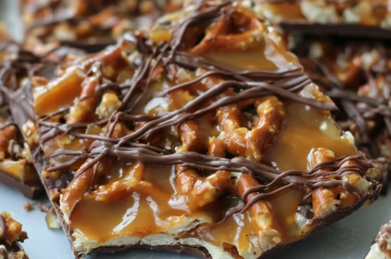 Delicious salted caramel pretzel bark with a crunchy texture and sweet flavor