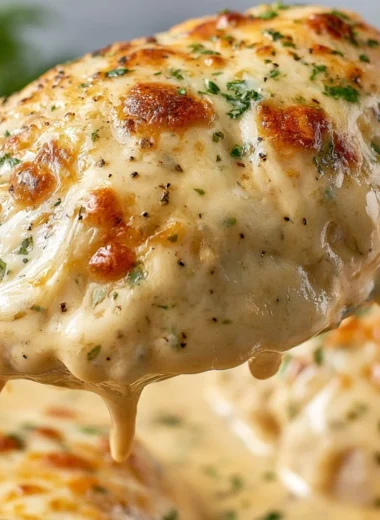 Delicious plate of smothered sour cream chicken with herbs and spices
