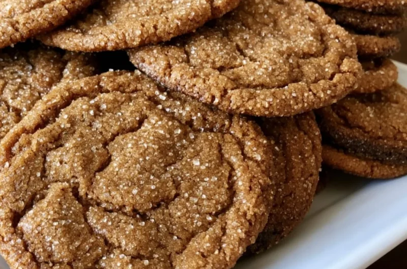 Delicious old-fashioned molasses sugar cookies on a rustic wooden table