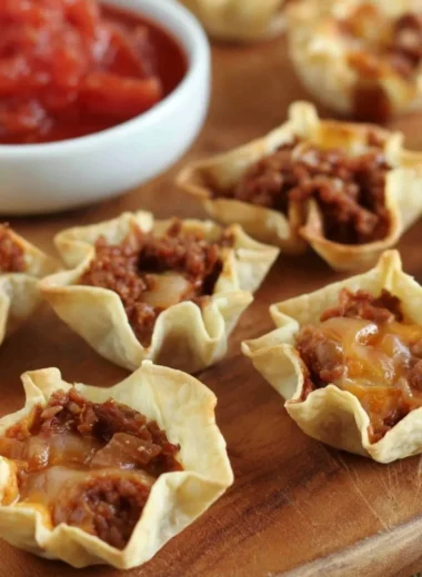 Delicious Tortilla Nacho Cups filled with toppings